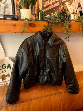 Zara - Black Faux Leather Bomber Jacket (Size M)